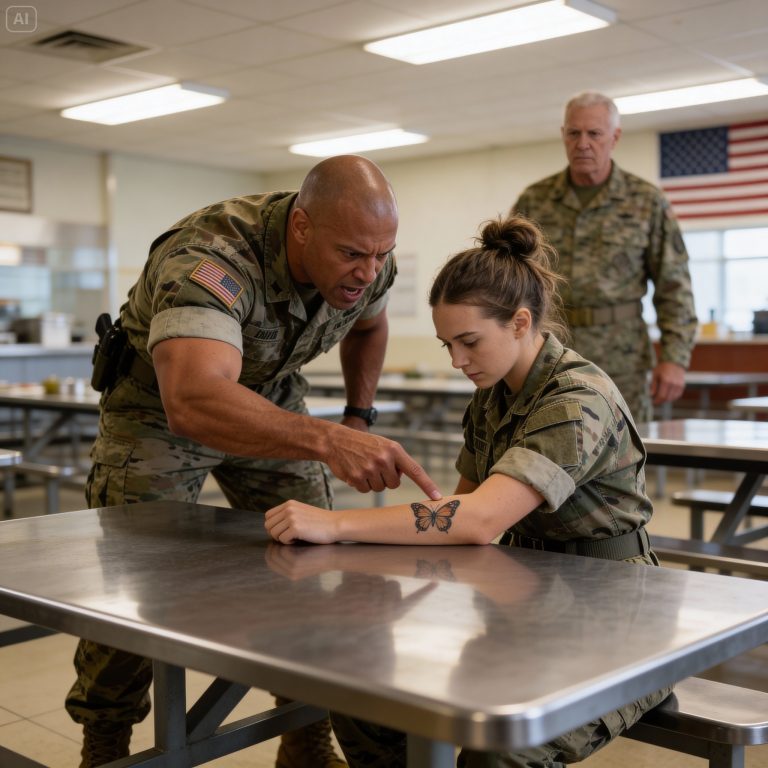 W obozie Hawthorne w Teksasie wyśmiewano „dziewczęcy” tatuaż tej żołnierki, dopóki dowódca sił specjalnych nie ujawnił przerażającej prawdy ukrytej pod tatuażem