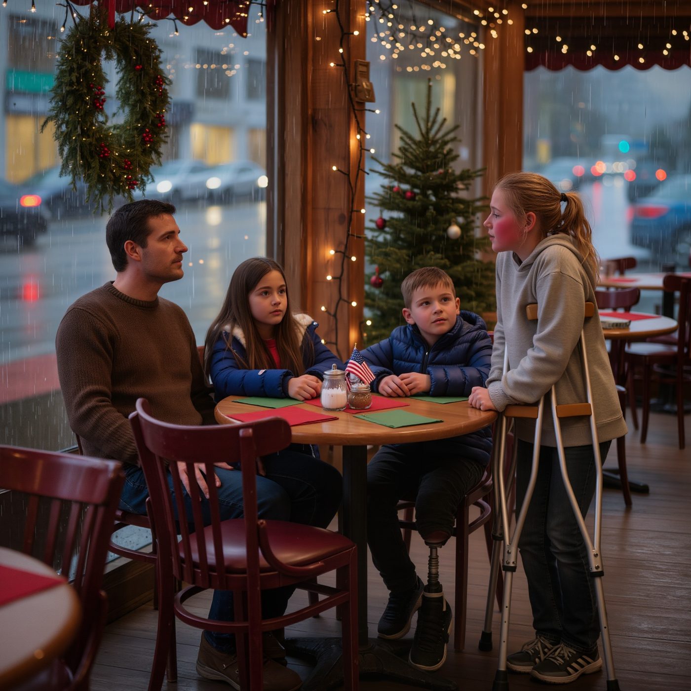„Czy mogę tu usiąść?” zapytała dziewczyna z protezą nogi samotnego ojca w parku, a jego odpowiedź doprowadziła ją do łez.