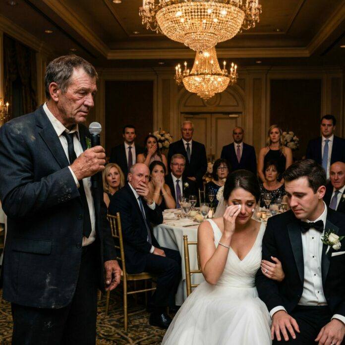 „Oni tu nie pasują” – wyszeptała teściowa, wpatrując się w spracowane dłonie ojca. „Śmieciarz na takim weselu?” – prychnął teść. Poczułam ucisk w piersi – aż tata powoli podszedł i powiedział spokojnie: „Skoro mnie proszą o odejście… chyba czas, żebym wam powiedziała, kto zapłacił za to wesele”. Muzyka ucichła. Wszystkie twarze zbladły. I to był dopiero początek.