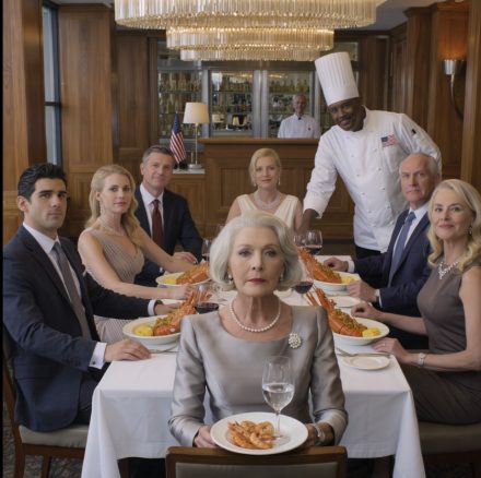 „Nie podajemy dodatkowego jedzenia” – powiedziała moja synowa, przesuwając w moją stronę samotną szklankę wody, podczas gdy jej rodzice rozbijali homara, jakby to była kolacja koronacyjna, a mój syn mruknął: „Znaj swoje miejsce, mamo”, więc tylko się uśmiechnęłam, szepnęłam: „Zanotowano” i obserwowałam cały stół – aż do momentu, gdy wyszedł szef kuchni i wszystko, co myśleli, że o mnie wiedzą, zaczęło się rozpadać.