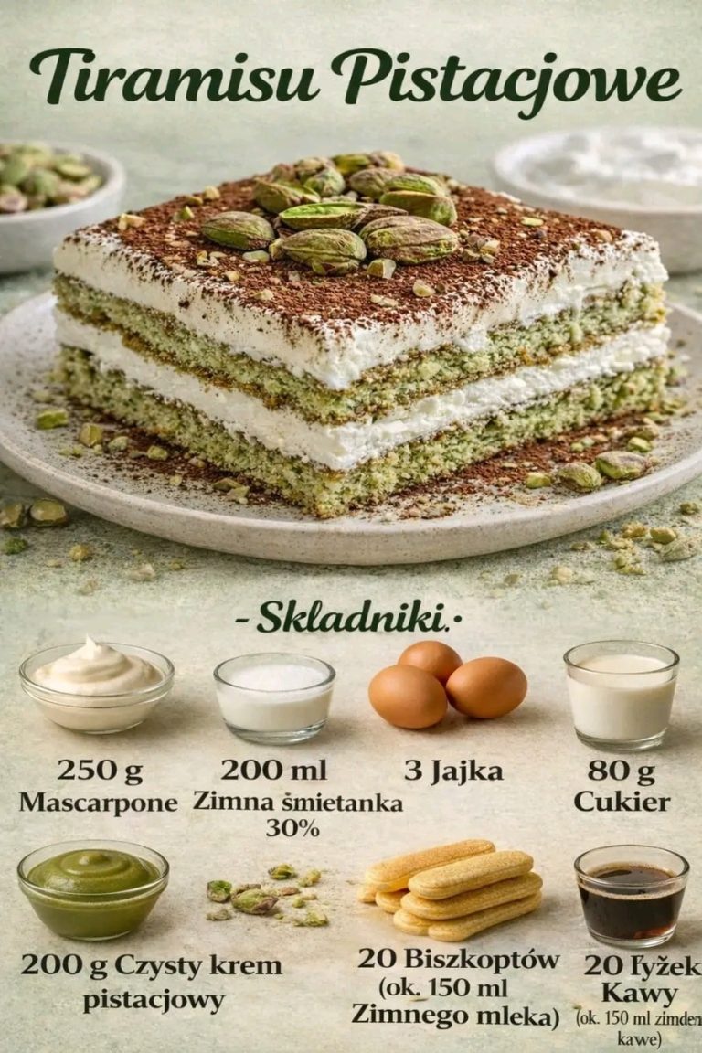 Tiramisu pistacjowe 💚🍰 Składniki 🧾 – 250 g mascarpone – 200 ml schłodzonej śmietanki kremówki (36%) – 3 jajka (świeże, pasteryzowane jeśli wolisz) – 80 g cukru 💬 Pełny przepis w KOMENTARZU 👇