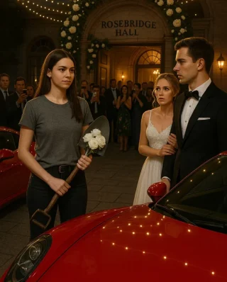 Światła choinkowe wyglądały jak galaktyka rozświetlająca wejście do Rosebridge Hall. Białe róże pną się po łuku, z sali balowej rozbrzmiewała muzyka, a goście w smokingach unosili telefony, by uchwycić idealny początek idealnej historii miłosnej. Wtedy z mroku wyłoniła się kobieta z łopatą. Claire miała na sobie szarą koszulę i czarne dżinsy, a nie suknię. Łopata, którą niosła, nie była wypolerowana ani ładna. Ale ktoś dorzucił do ostrza mały bukiecik białego jaskra – kwiatów na tyle delikatnych, że zimny metal wyglądał niemal ceremonialnie. W środku, w bramie, pan młody zesztywniał. Daniel. Był przystojny w smokingu, niczym obraz mężczyzny, którego życie potoczyło się dokładnie tak, jak zaplanował. Obok niego, panna młoda – Isabelle – trzymała go za ramię z promiennym, wyćwiczonym uśmiechem, który przygasł, gdy goście zaczęli szeptać.