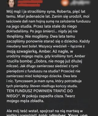 Moja szwagierka zażądała, abym przekazała fundusz na studia mojego zmarłego syna jej synowi