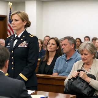 „Weteran!” krzyknęła moja siostra przez salę sądową – ale kiedy położyłam jedną teczkę na biurku sędziego, rozkazał: „Zabezpieczcie drzwi. Nikt nie wychodzi”.