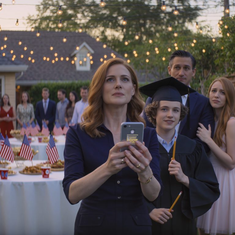 Impreza z okazji ukończenia szkoły szła dobrze, gdy mój szwagier rzucił w rękę mojej córki tandetnym ołówkiem, a cała rodzina wybuchnęła śmiechem – nie protestowałam, tylko spojrzałam na telefon i zobaczyłam wiadomość „na czas” – i jego uśmiech zniknął całkowicie. Siostra pociągnęła mnie za rękę i szepnęła: „Nie rób tego…”.