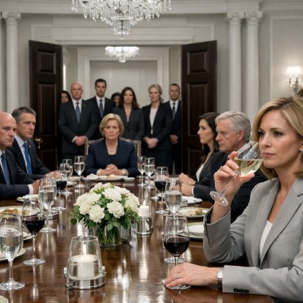 wst Podczas kolacji koronował się na prezesa, podał mi wiadomość o rozwodzie w obecności swojej matki — wtedy zaświecił się mój telefon: „Nie ruszaj się. Tata idzie”.