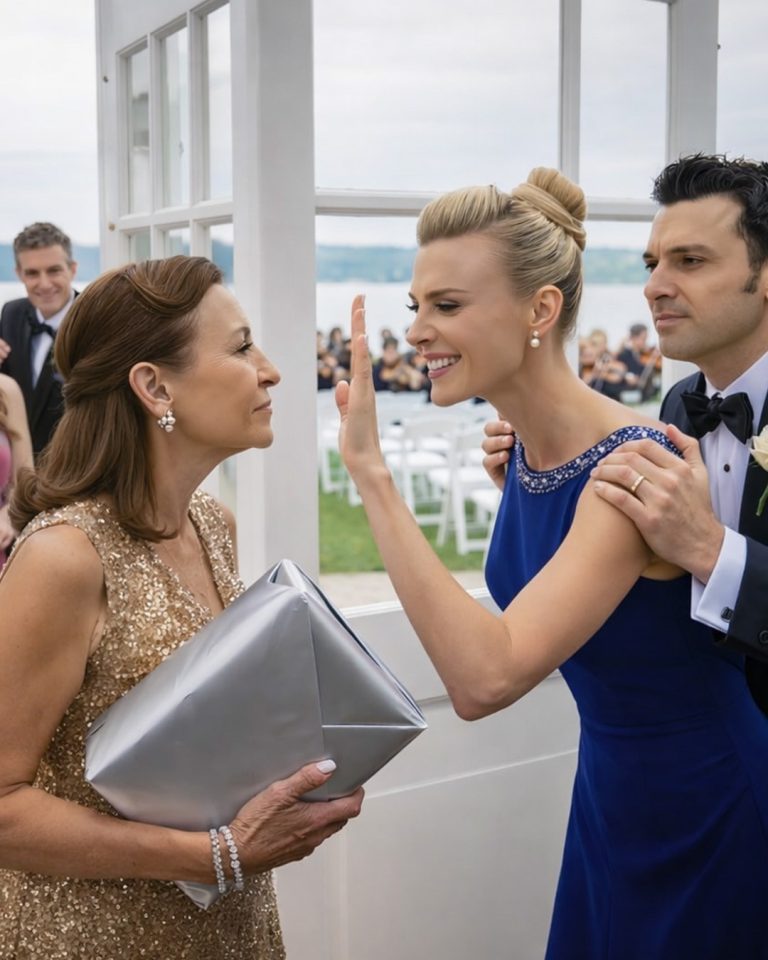 Na swoim ślubie moja jedyna córka spojrzała mi w oczy i powiedziała: „Mamo, tato – nie jesteście zaproszeni”. Dziesięć minut później mój mąż wyszeptał coś, co zmieniło wszystko i wyszliśmy, trzymając srebrne pudełko z prezentem… Podczas gdy do sali zaczęły napływać telefony, których nikt się nie spodziewał.