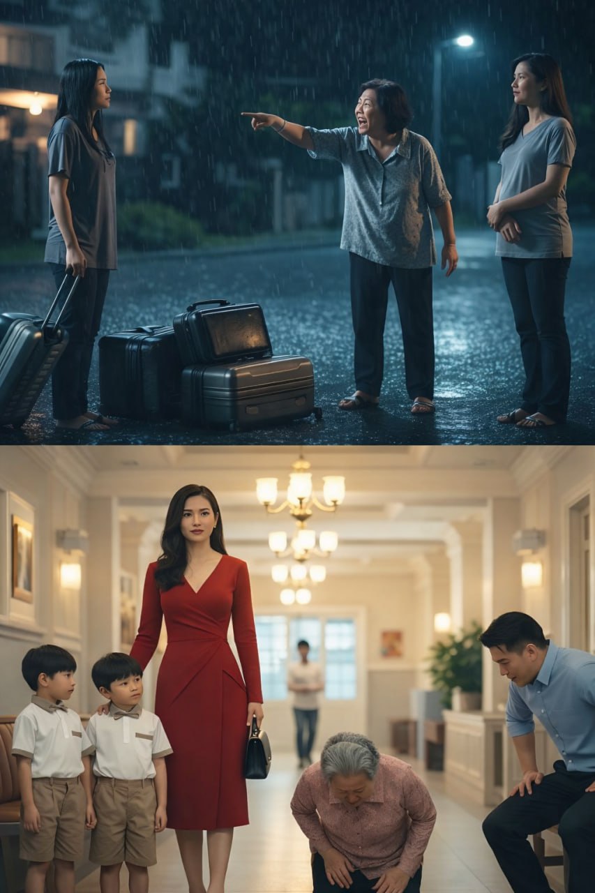 „NIGDY NIE BĘDZIESZ MIAŁA DZIECKA, BO JESTEŚ NIEPŁODNA!” – krzyknęła moja teściowa, wyrzucając moje rzeczy na ulicę. Pięć lat później spotkaliśmy się ponownie w prywatnej szkole, a gdy zobaczyła moje bliźniaki, nagle uklękła i próbowała je przytulić.