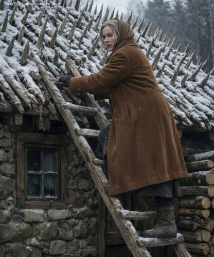 Starsza kobieta całe lato i jesień spędzała wbijając zaostrzone drewniane kołki w dach. Sąsiedzi byli przekonani, że oszalała… aż w końcu nadeszła zima.