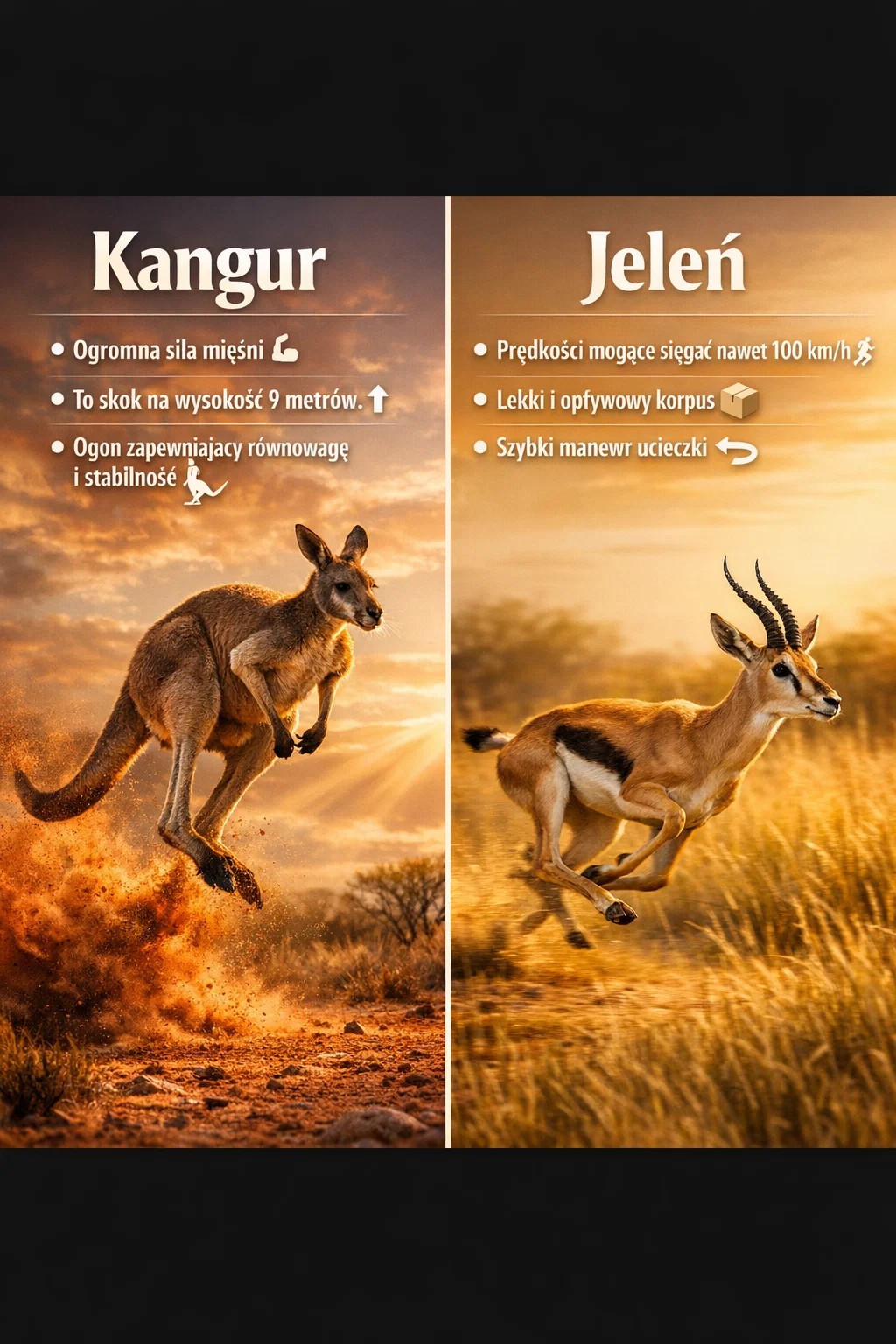 Siła skoku czy prędkość ucieczki? Kangur vs gazela