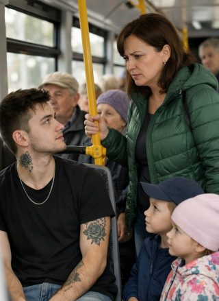 W autobusie kobieta z dwójką dzieci wywołała zamieszanie, żądając, aby młody mężczyzna ustąpił jej miejsca, ale nagle młody mężczyzna zrobił coś, co sprawiło, że wszyscy pasażerowie zamarli.