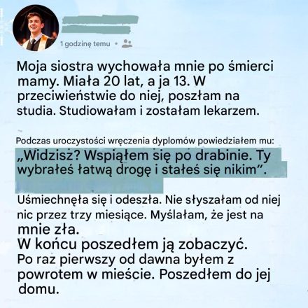 Podczas uroczystości ukończenia szkoły nazwałam moją siostrę nic nieznaczącą osobą — trzy miesiące później weszłam do jej pokoju i zamarłam.