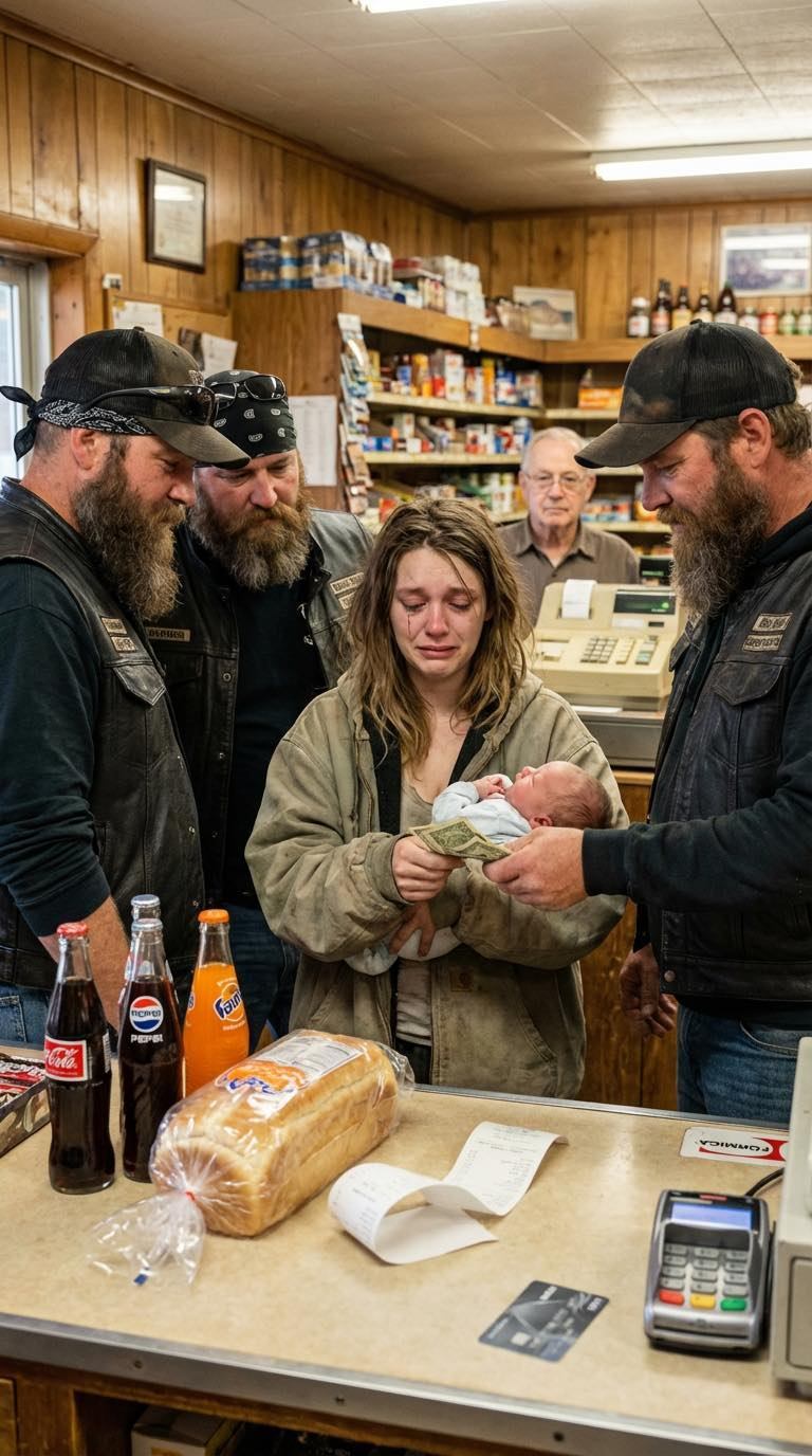 Miała przy sobie zaledwie 7 dolarów i płaczące dziecko… gdy podeszli do niej najbardziej przerażający motocykliści w mieście.