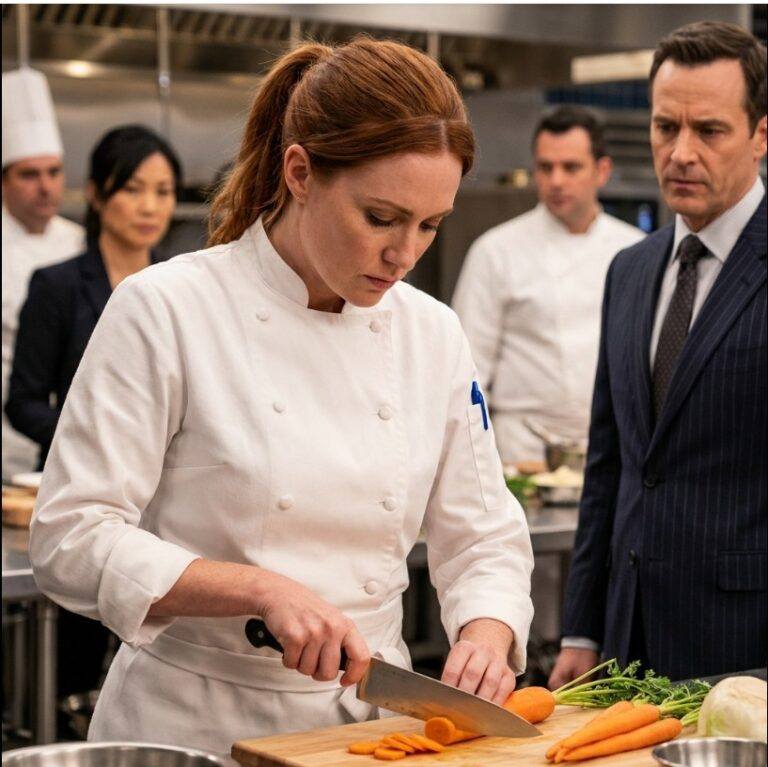 W kuchni Elevation, najbardziej prestiżowej restauracji w Chicago, stal nierdzewna lśniła w zimnym świetle, ale nie tak bardzo, jak ego szefa kuchni Miguela Ríosa. W wieku 42 lat Miguel zbudował imperium oparte na dwóch filarach: niemal wojskowej precyzji technicznej i absolutnym terrorze psychologicznym. Dla niego kuchnia nie była miejscem tworzenia, lecz polem bitwy, gdzie on był generałem, a jego kucharze jedynie żołnierzami do jednorazowego użytku. W pobliżu stanowiska przygotowawczego, niemal niewidoczna pośród brzęku garnków i patelni oraz krzyków, stała Ana. Przynajmniej tak sobie siebie wyobrażała. Z kasztanowymi włosami związanymi w praktyczny kucyk, bez makijażu i w nieco za dużym mundurze, wydawała się uosobieniem nicości. Była tam od dwóch dni, znosząc krzyki Miguela ze spokojem, który szef kuchni interpretował jako uległość, ale który w rzeczywistości był cierpliwością. „Ana!” Miguel warknął z okienka do wydawania, na co pomocnik Daniel odruchowo wzruszył ramionami. „Te marchewki są nierówno pokrojone. Nie serwujemy tu wiejskiego jedzenia. Wiesz, jaka jest różnica między brunoise a podrobami?” Ana podniosła wzrok. Jej inteligentne i spokojne spojrzenie spotkało się z lodowatym spojrzeniem Miguela. „Tak, szefie.” „Poprawię to” – odpowiedziała cicho.