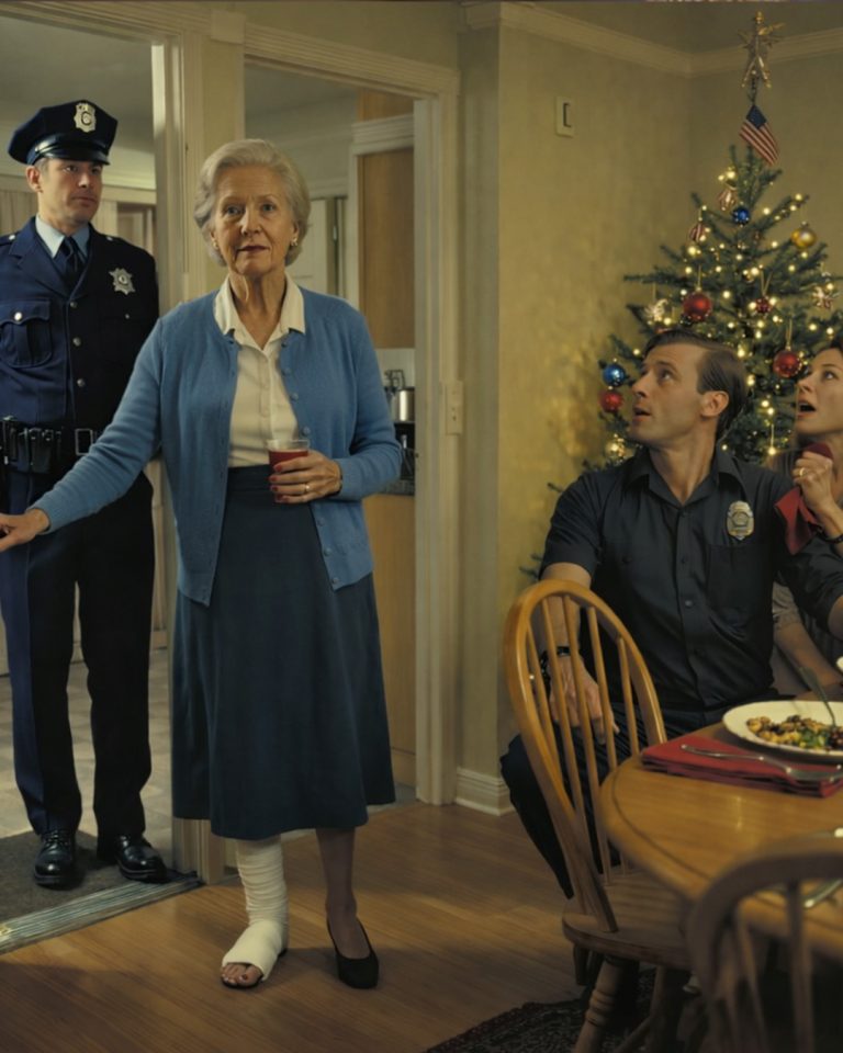 Przybyłem na wigilijną kolację kulejąc, z nogą w gipsie. Kilka dni wcześniej moja synowa celowo mnie popchnęła. Kiedy wszedłem, mój syn parsknął szyderczym śmiechem: „Moja żona dała ci tylko nauczkę. Zasłużyłeś na to”. Wtedy zadzwonił dzwonek do drzwi. Uśmiechnąłem się i otworzyłem. „Proszę wejść, panie oficerze”.